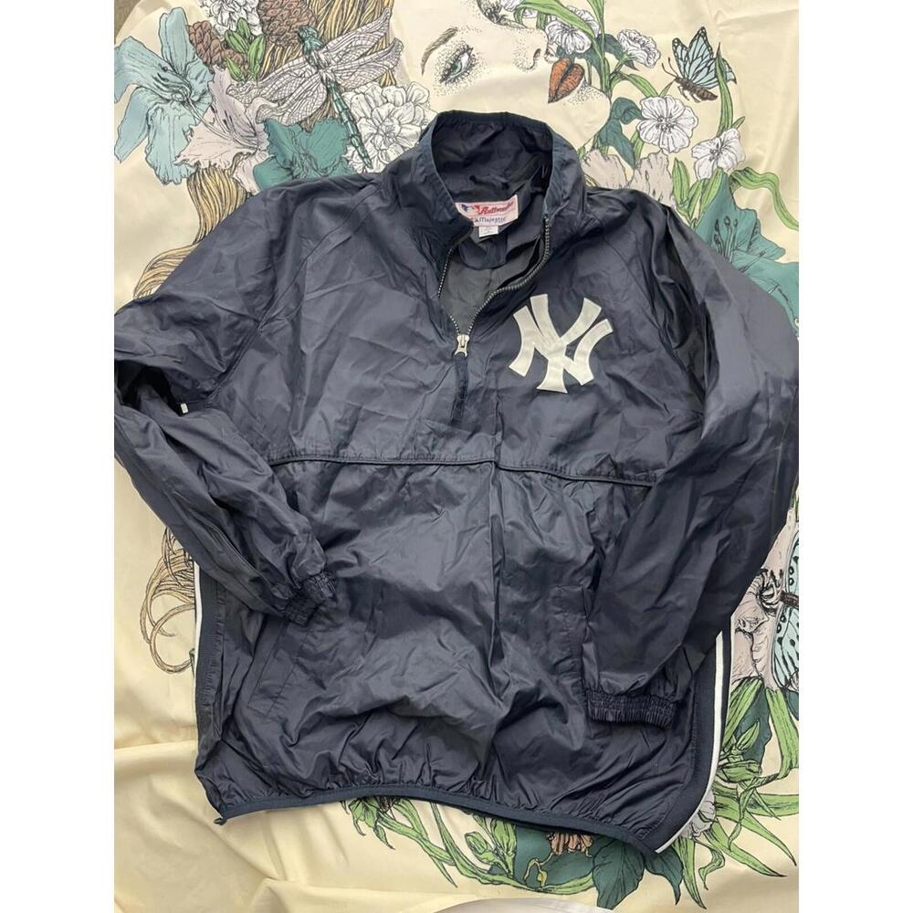 Vintage Majestic Youth XL NY‎ Yankees 1/4 Zip Pullover Windbreaker Jacket H42